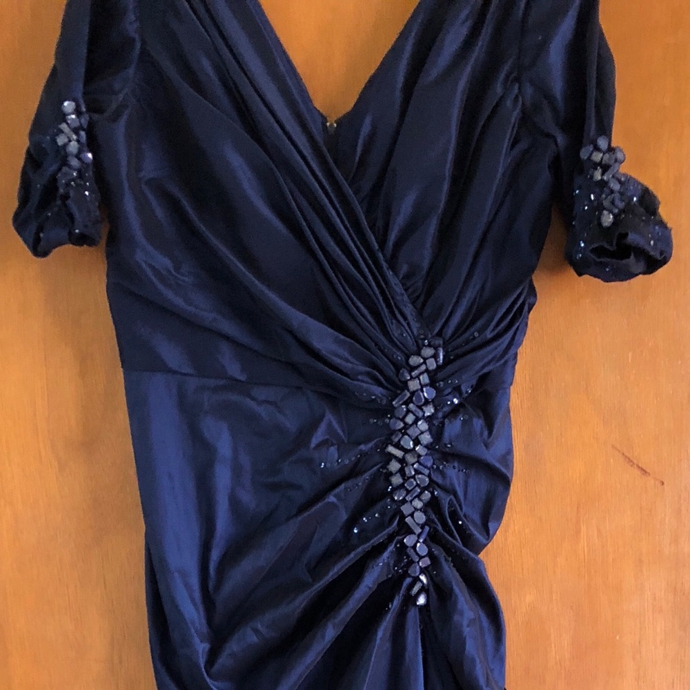 Tadashi Shoji blue stretch satin gown, Sz 14